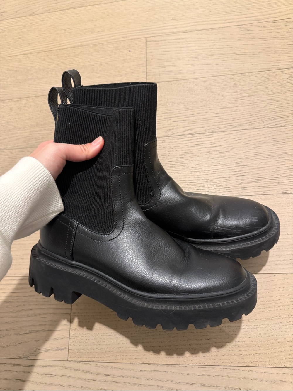 Mango Black Lug-Sole Chelsea Ankle Boots